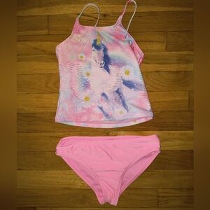 Wonder Nation Girls Pink Unicorn Two Piece Bikini Swimsuit Small (6-6X)